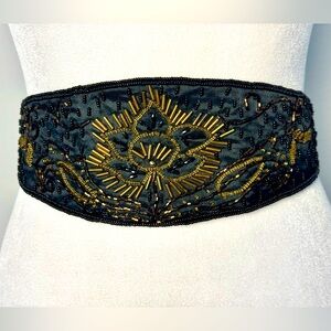 Beaded Art Deco Black and Gold Vintage Women's Belt